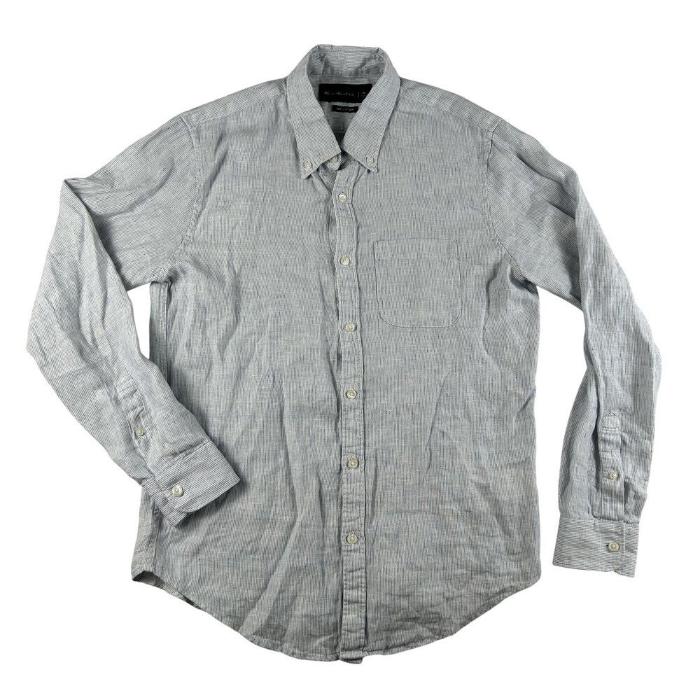 Abercrombie & Fitch Shirt Mens Medium Blue Stripe Long Sleeve Button Up Linen